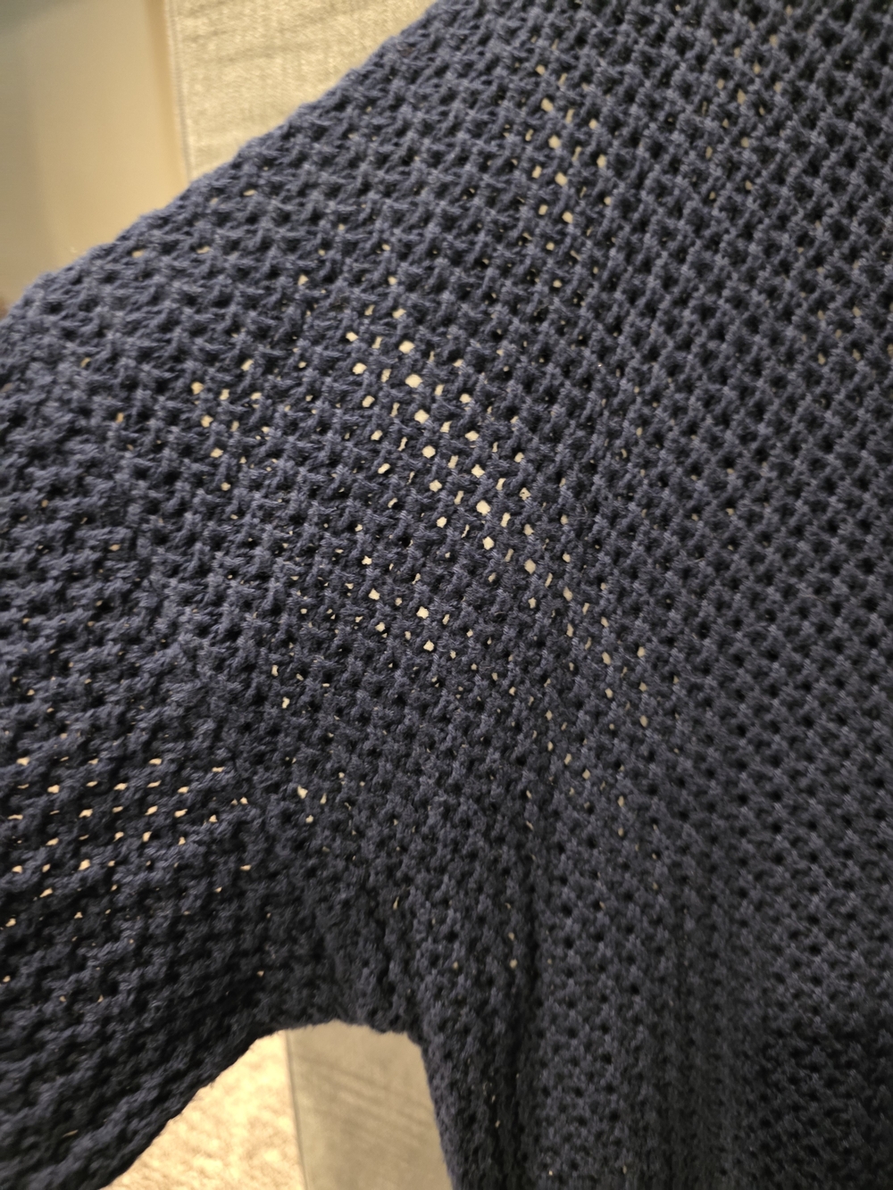525 America Navy Blue/white Open-Knit Polo Sweater Size M PTP 28 1/2in L 23 In - Picture 3 of 6